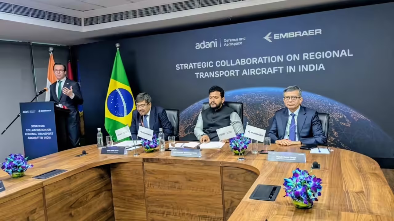 अदाणी समूह–एम्ब्राएर की बड़ी साझेदारी: भारत में क्षेत्रीय विमान निर्माण इकाई स्थापित होगी