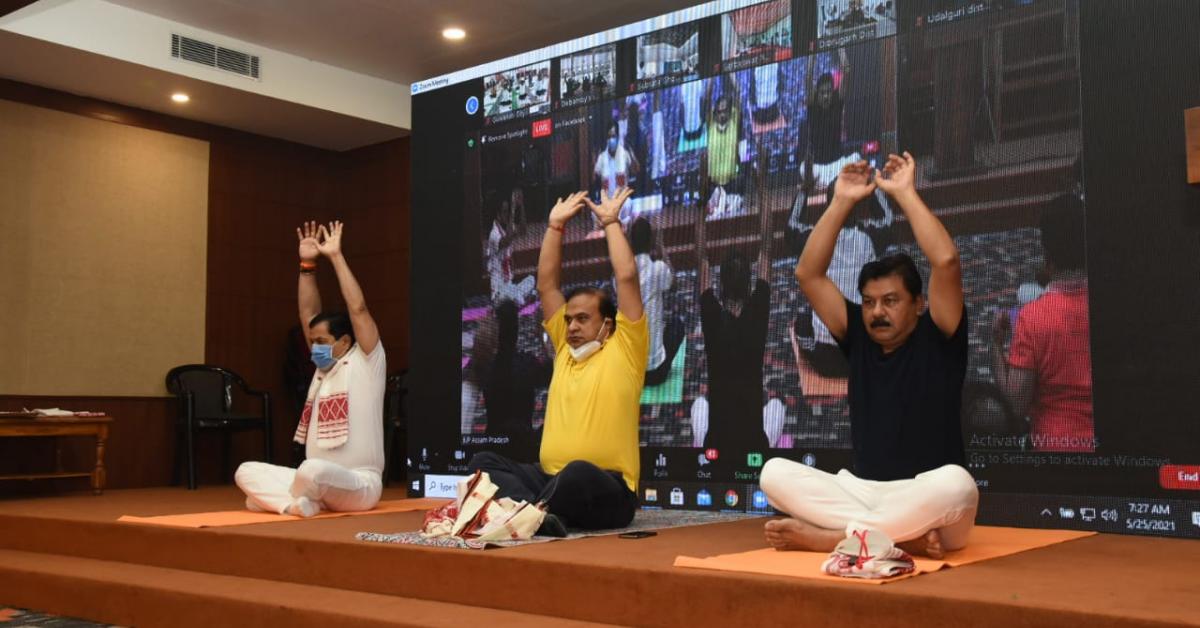 বিজেপি কাৰ্যালয়ত অনলাইন যোগ শিৱিৰ, ভাগ ল'লে হিমন্ত-সৰ্বাই 