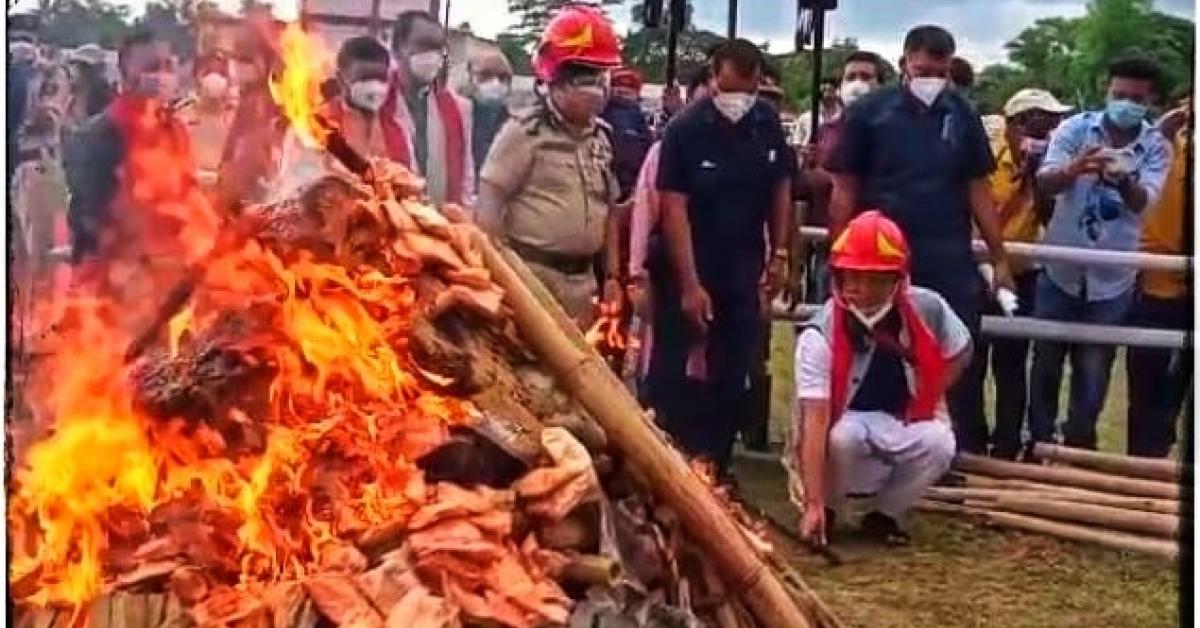 Assam Chief Minister Dr. Himanta Biswa Sarma burns seized drugs in Diphu