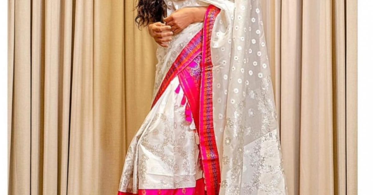 Popular actress Chirangada Singh as the glamour girl of Bollywood also wore Assamese mekhla-chadar on the occasion of National Handloom Day.