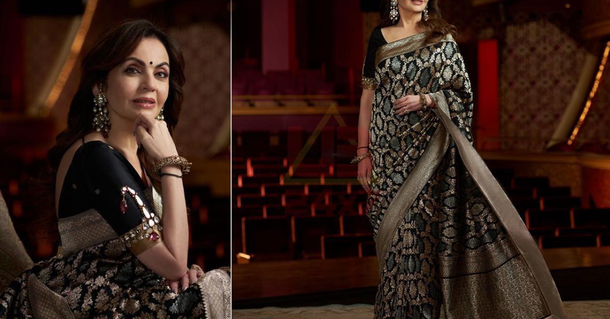 Nita Ambani Styled Her Swarovski Embellished Saree With A Diamond And Gold  Cape At MM's Diwali Bash