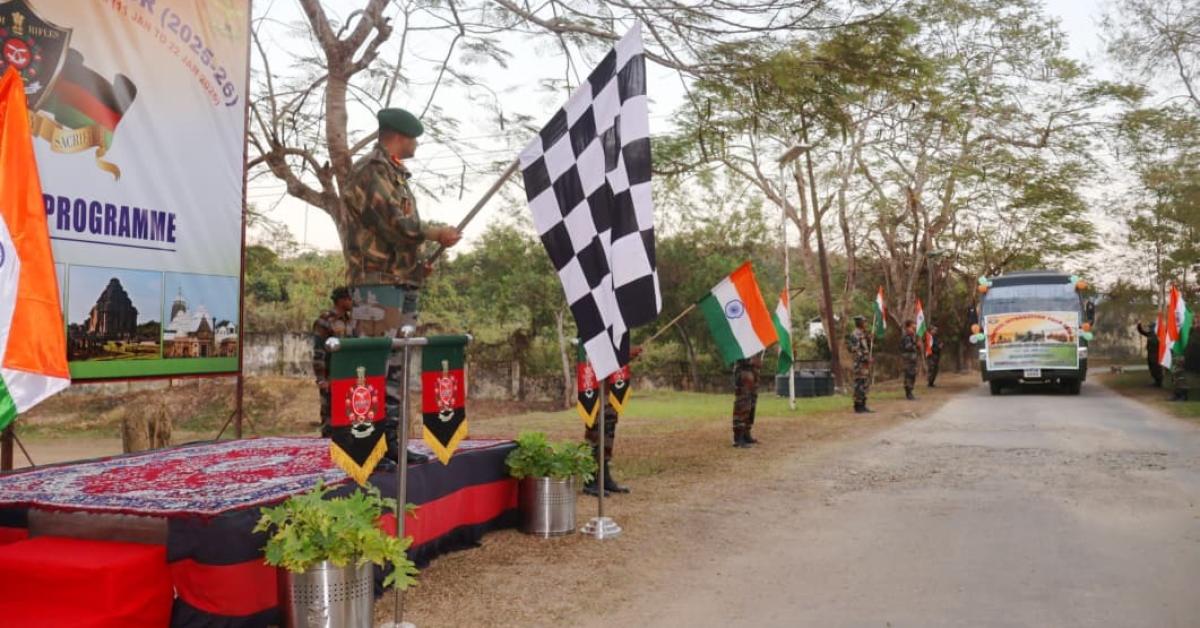 Assam Rifles flags off National Integration Tour for Jiribam youth under Civic Action Programme