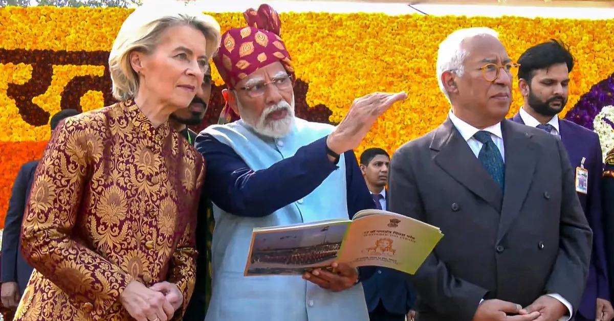 गणतंत्र दिवस पर फ्यूज़न ब्रोकेड परिधान में EU प्रमुख ने बिखेरा जलवा